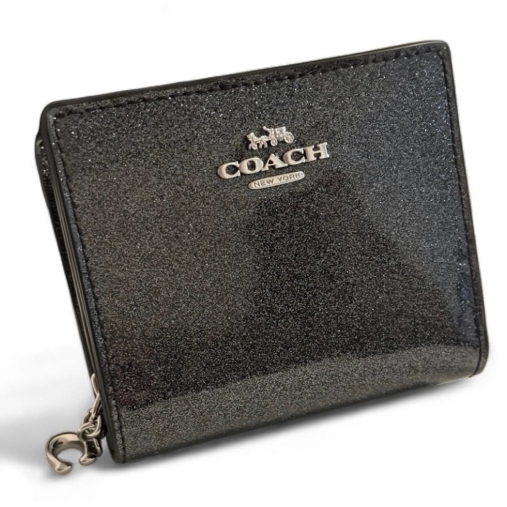 Coach Snap Wallet Silver/Gunmetal and Black Glitter Patent Leather  NWOT